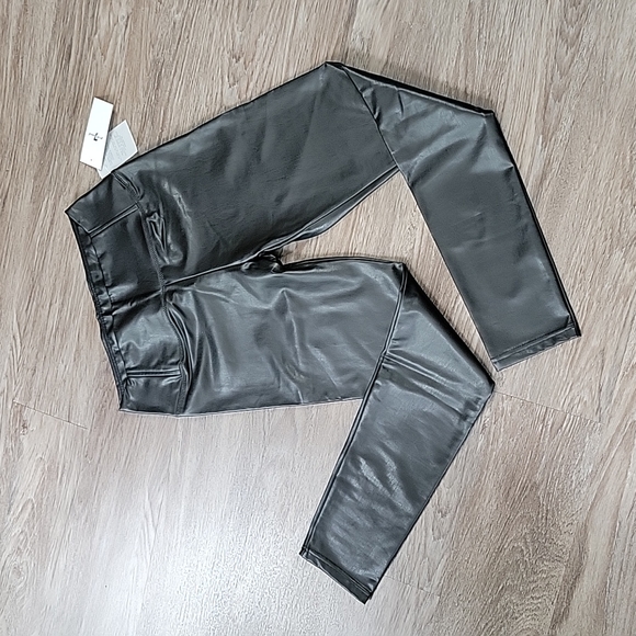 7 For All Mankind Pants - NWT 7 For All Mankind Black Faux Leather High Waist Stretch Leggings Sexy Moto M
